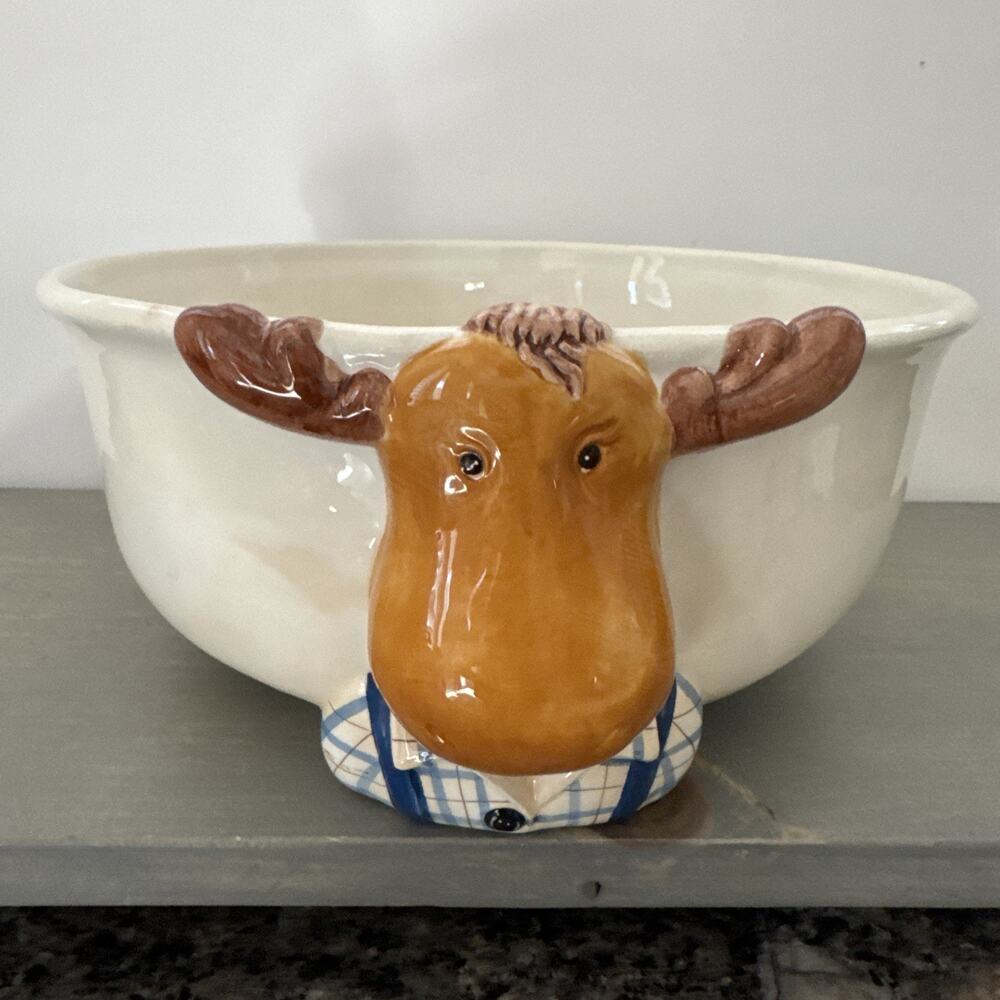Harry And David Big Moose Ceramic Bowl 3-D Rare 10”wide 4.5” Tall
